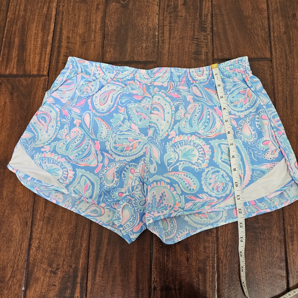 Lilly Pulitzer Blue Paisley Athletic Shorts with Pink Accents